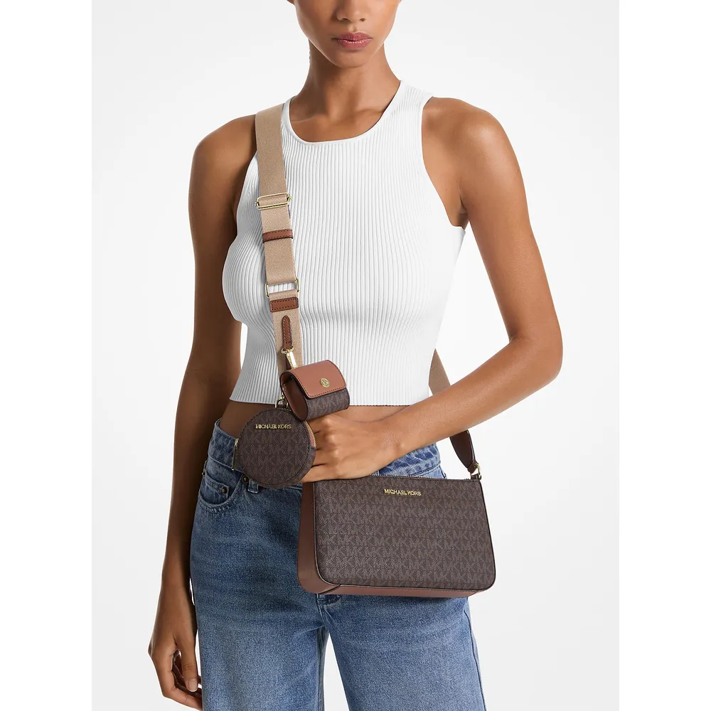 Michael Kors Bolso bandolera de Jet Set y funda para Apple Airpods | Marrón