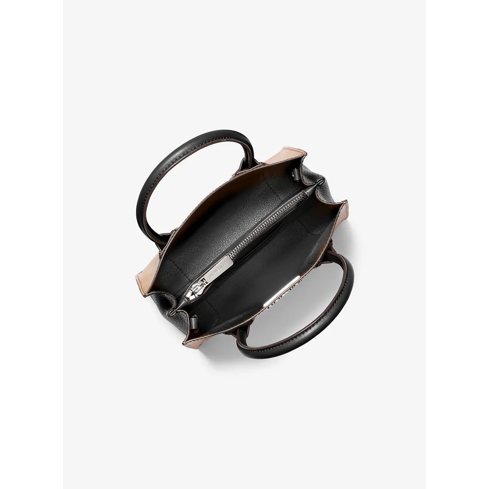 Michael Kors Bolso bandolera mediano Mercer piel granulada | Gris perla/negro