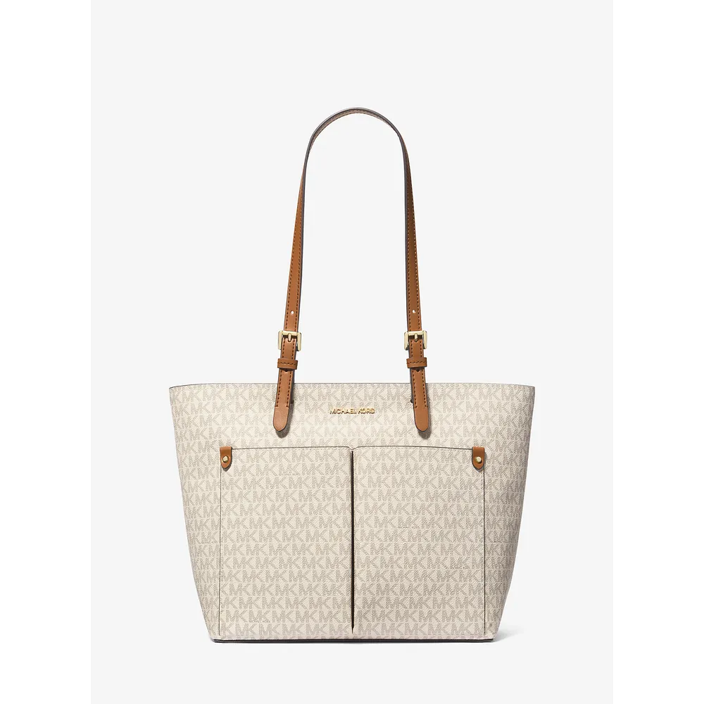 Michael Kors Bolso tote mediano con bolsillo y logotipo de Jet Set | Vainilla