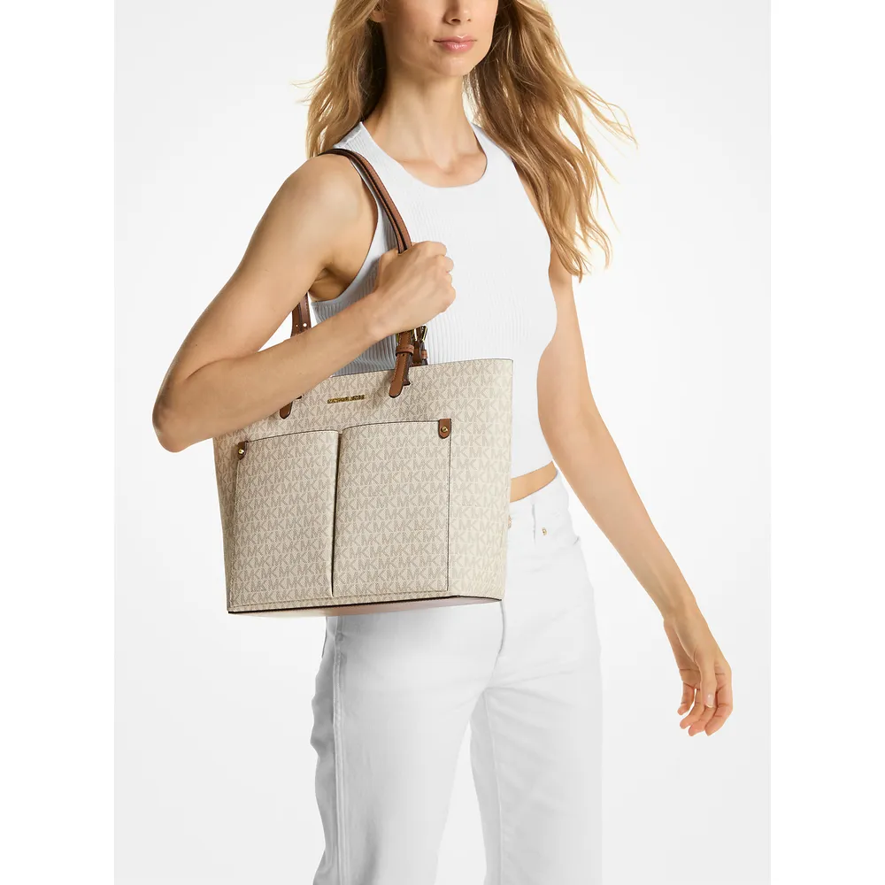 Michael Kors Bolso tote mediano con bolsillo y logotipo de Jet Set | Vainilla
