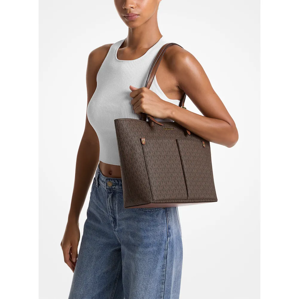 Michael Kors Bolso tote mediano con bolsillo y logotipo de Jet Set | Marrón