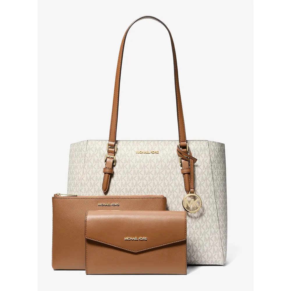 Michael Kors Bolso tote grande 3 en 1 con logotipo de Charlotte | Vainilla