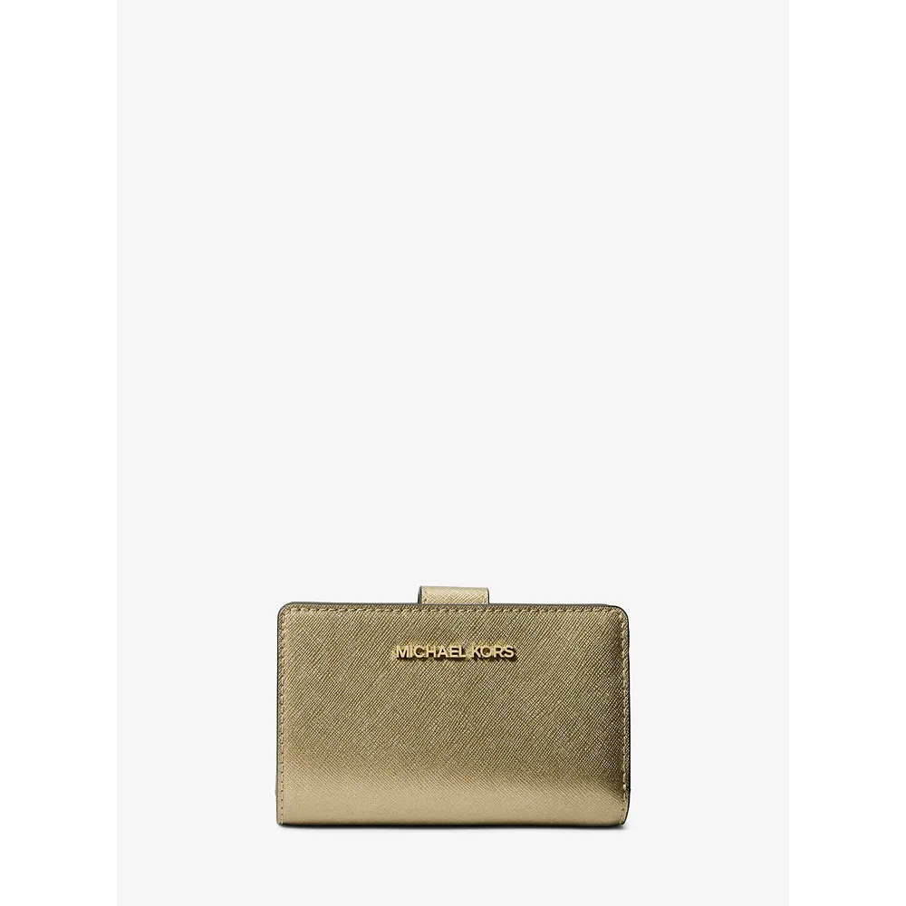 Michael Kors Cartera plegable mediana Jet Set de piel saffiano | Oro pálido