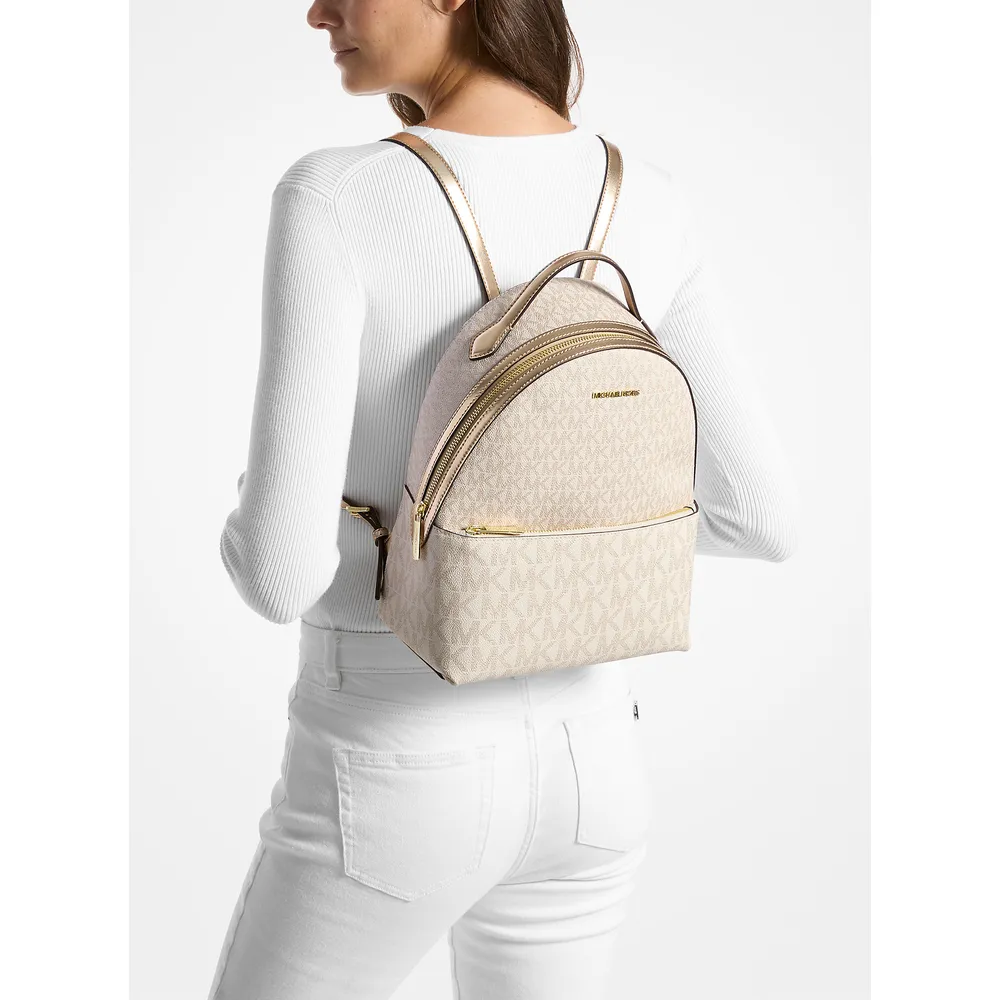 Michael Kors Mochila mediana Sheila de la firma en dos tonos | Oro pálido