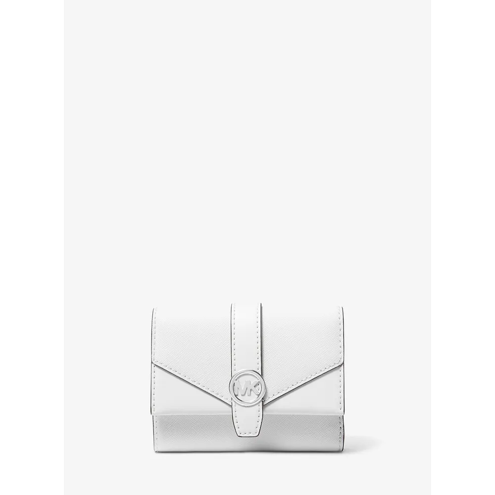 Michael Kors Cartera mediana de cuero Greenwich con tres pliegues | Optic White