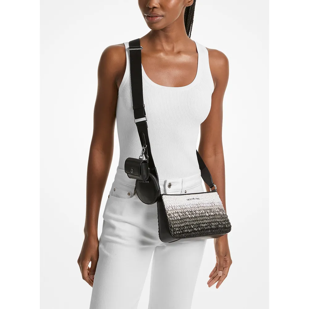 Michael Kors Bolso bandolera Jet Set de paja con funda para Airpods Pro | Negro