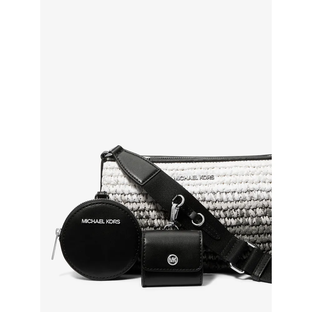 Michael Kors Bolso bandolera Jet Set de paja con funda para Airpods Pro | Negro