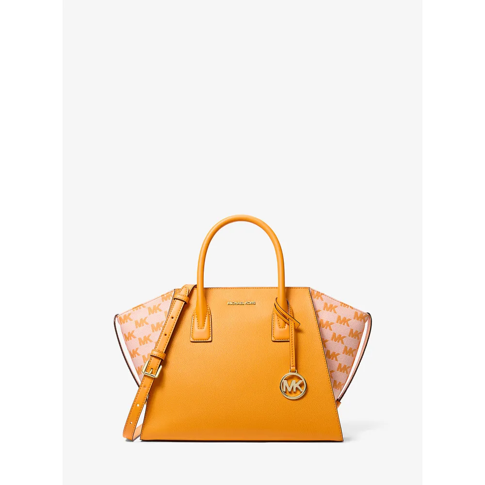 Michael Kors Bolso satchel Avril de piel y jacquard con logotipo | Pop Naranja