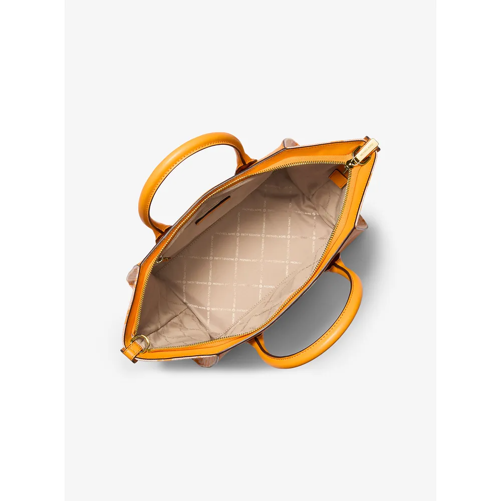 Michael Kors Bolso satchel Avril de piel y jacquard con logotipo | Pop Naranja