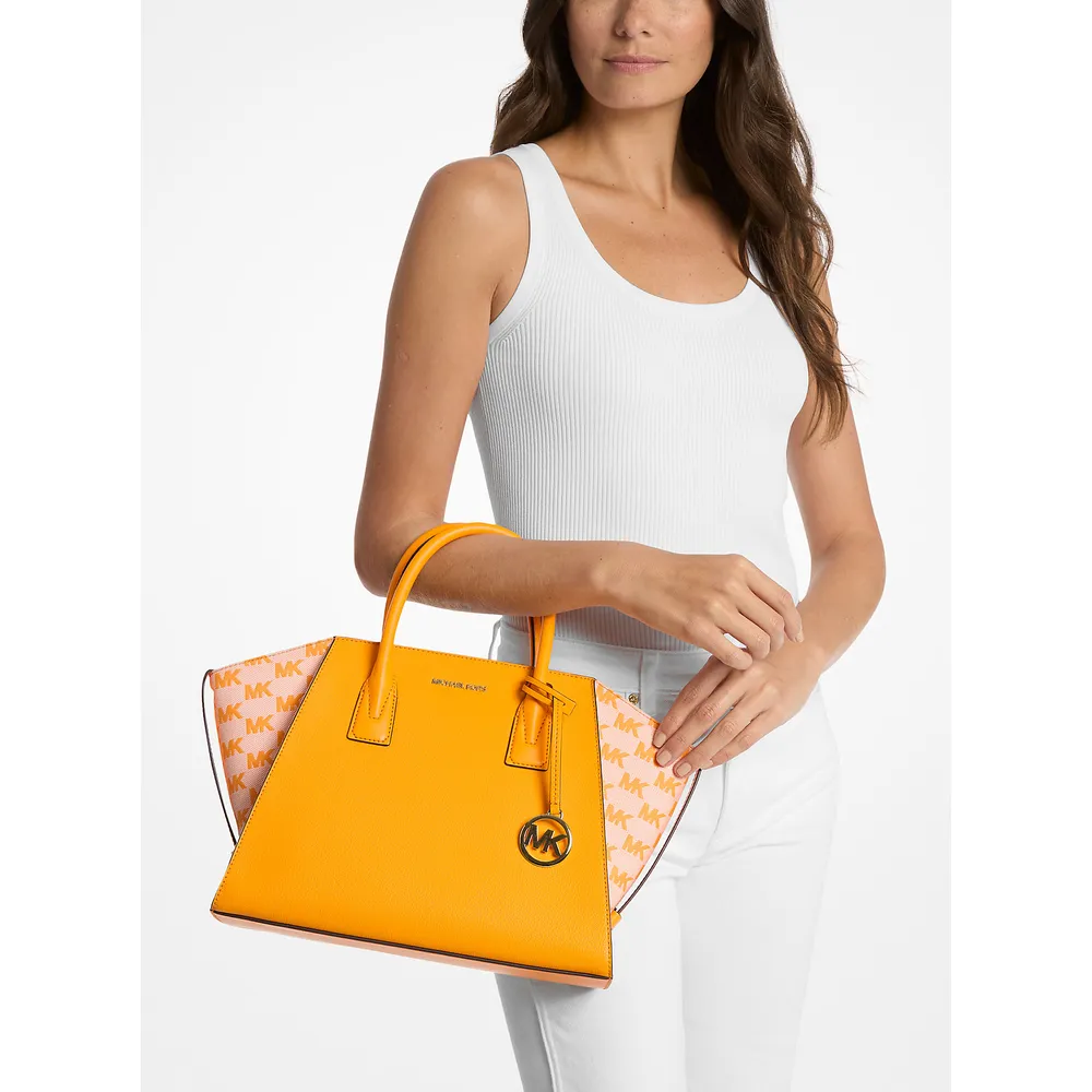 Michael Kors Bolso satchel Avril de piel y jacquard con logotipo | Pop Naranja