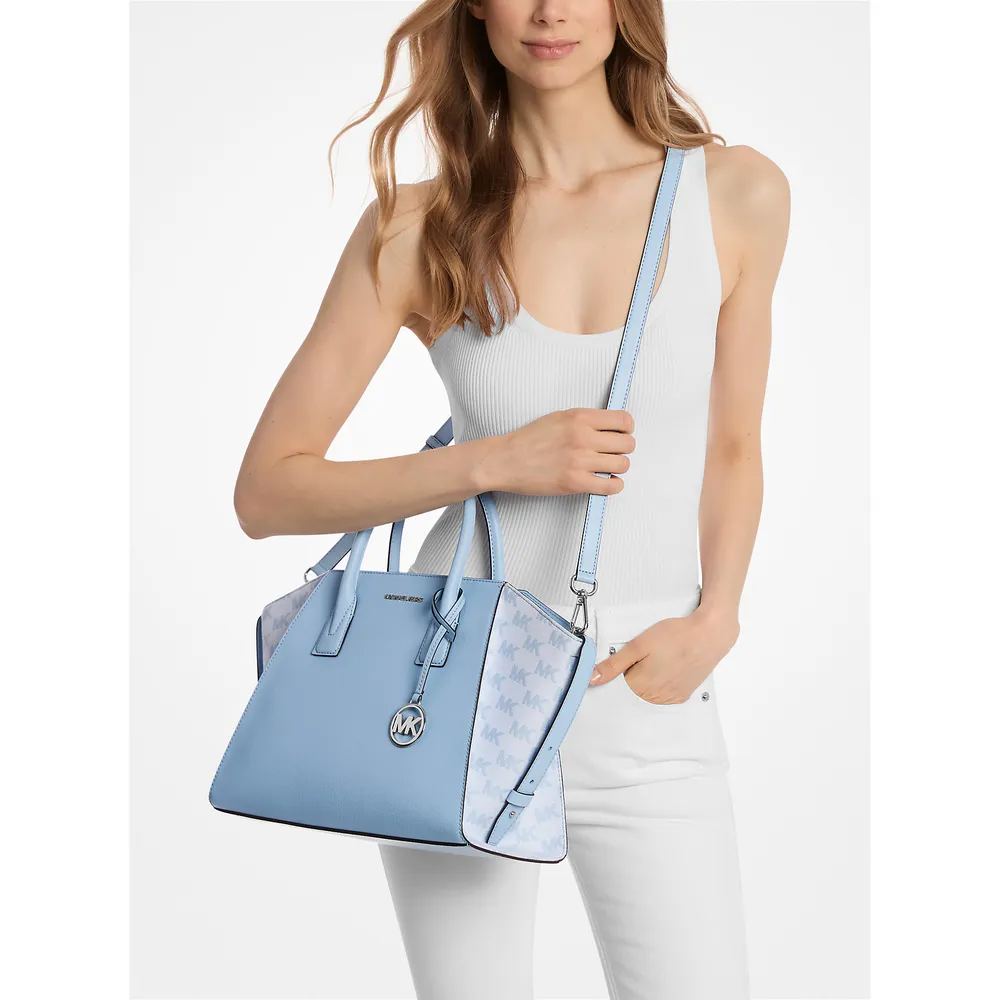 Michael Kors Bolso satchel Avril de piel y jacquard con logotipo | Cielo claro
