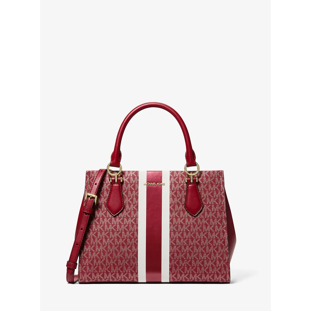 mk785380957_0_webp.webp Michael Kors Bolso satchel Bolso con rayas y logo de la firma Marilyn | Cereza
