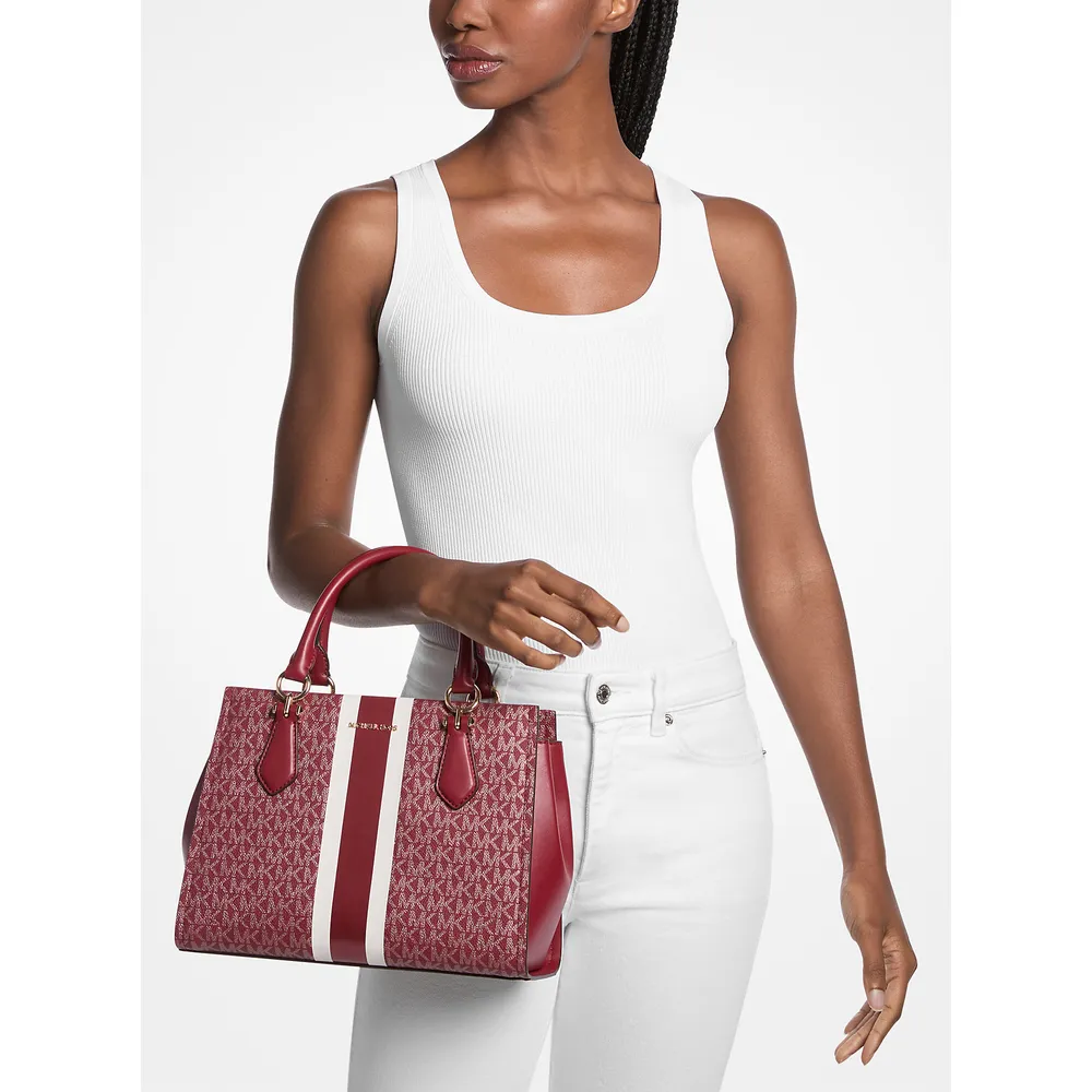 mk785380957_2_webp.webp Michael Kors Bolso satchel Bolso con rayas y logo de la firma Marilyn | Cereza