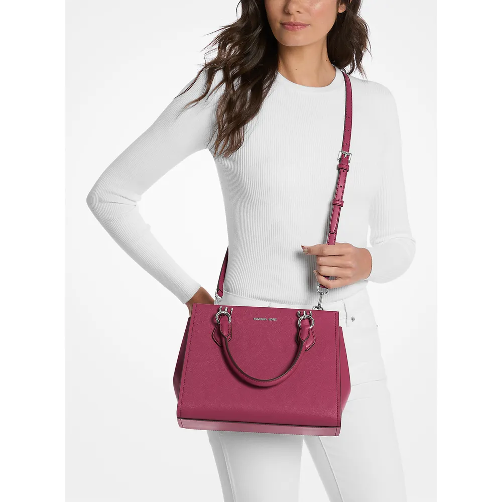 mk785381489_3_webp.webp Michael Kors Bolso satchel Bolso de piel saffiano Marilyn | Dk Raspberry