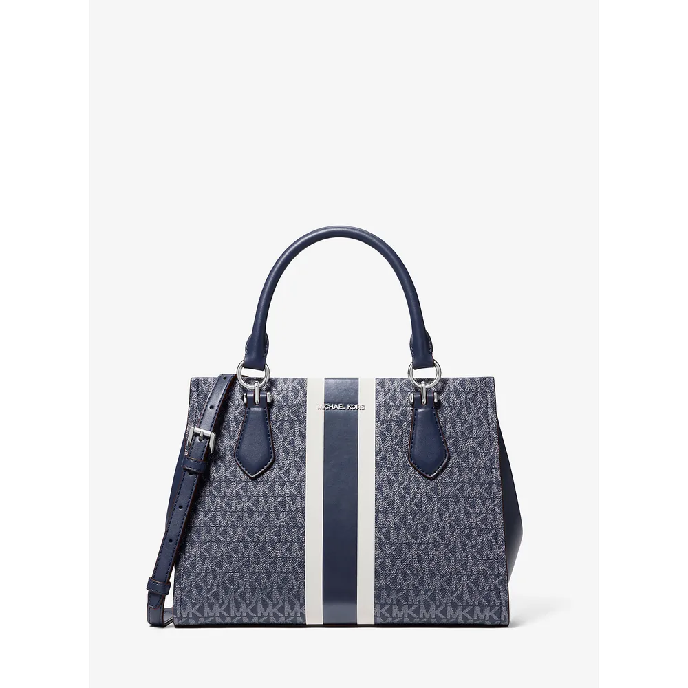 Michael Kors Bolso satchel Bolso con rayas y logo de la firma Marilyn | Navy