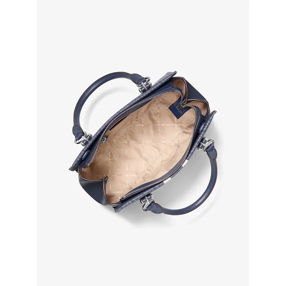 Michael Kors Bolso satchel Bolso con rayas y logo de la firma Marilyn | Navy
