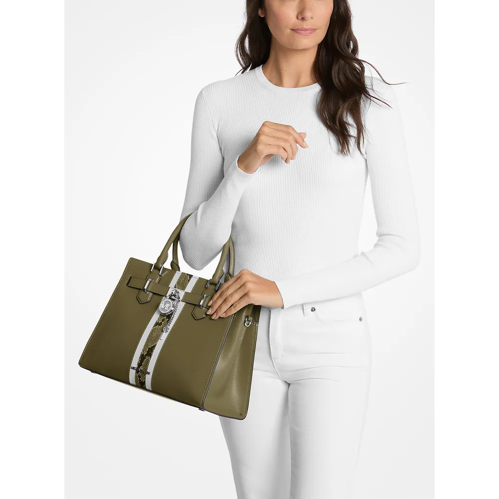 Michael Kors Bolso satchel Bolso de piel con relieve de serpiente | Aceituna