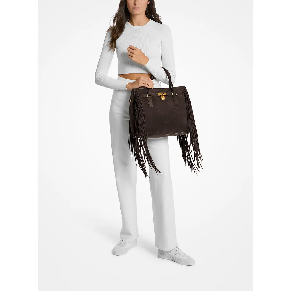 Michael Kors Bolso satchel' de ante con flecos Hamilton Moderne | Chocolate