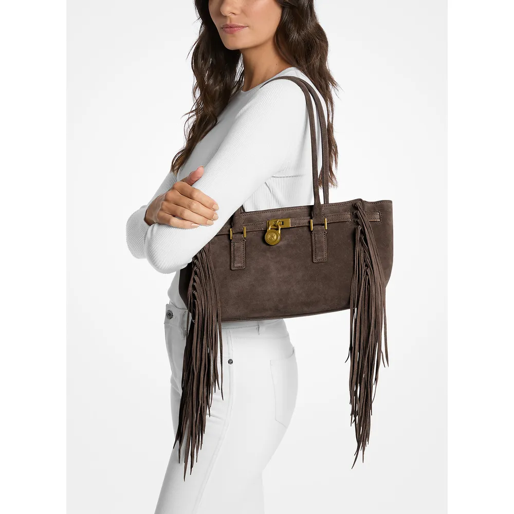 Michael Kors Bolso satchel de ante con flecos Hamilton Moderne | Chocolate