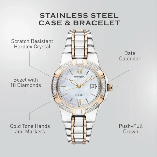RELOJ SEIKO SUT068 SOLAR DIAMANTES PARA MUJER | MULTICOLOR