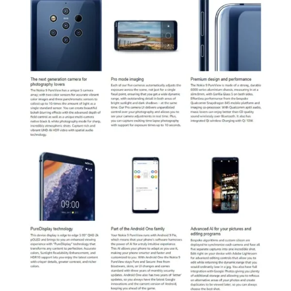 CELULAR NOKIA 9 PUREVIEW 128GB DIGITAL | AZUL MEDIANOCHE