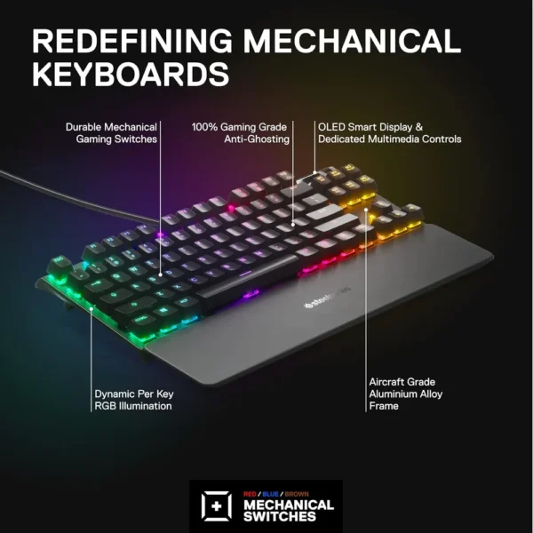 TECLADO ALÁMBRICO MECÁNICO APEX 7 TKL STEELSERIES | SWITCH ROJO