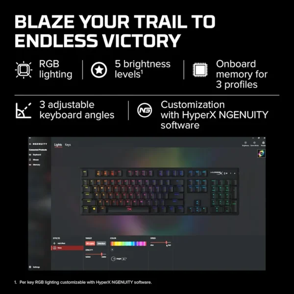 TECLADO ALÁMBRICO HYPERX ALLOY ORIGINS SWITCH AQUA | NEGRO