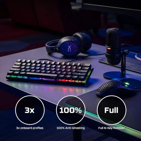 TECLADO ALÁMBRICO HYPERX ALLOY ORIGINS 60 SWITCH RED | NEGRO