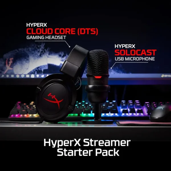 MICRÓFONO HYPERX SOLOCAST + CLOUD CORE 7.1 (SET) | NEGRO