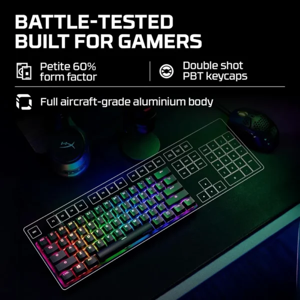 TECLADO ALÁMBRICO HYPERX ALLOY ORIGINS 60 SWITCH AQUA | NEGRO
