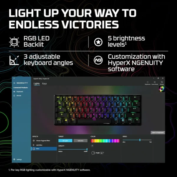 TECLADO ALÁMBRICO HYPERX ALLOY ORIGINS 60 SWITCH AQUA | NEGRO