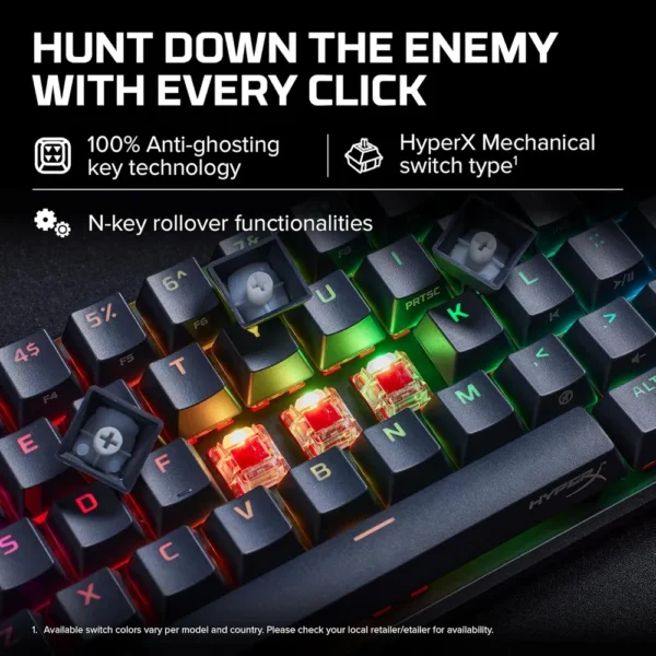 TECLADO ALÁMBRICO HYPERX ALLOY ORIGINS 65 SWITCH RED | NEGRO