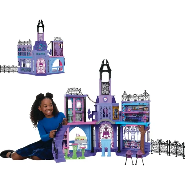 Monster High casa de muñecas, escuela embrujada con 7 áreas y más de 35 piezas