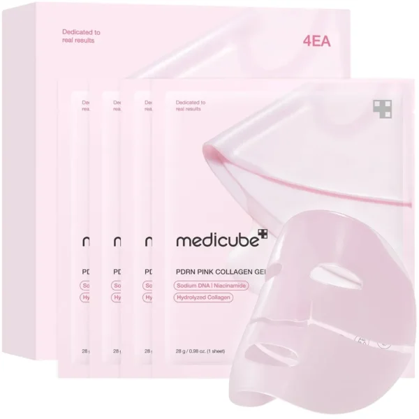 PACK 4 MASCARILLA MEDICUBE SALMON PINK COLLAGEN GEL MASK 0.98 OZ / 28 G
