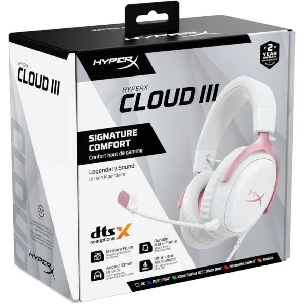 AUDÍFONOS ALÁMBRICOS HYPERX CLOUD III | ROSA