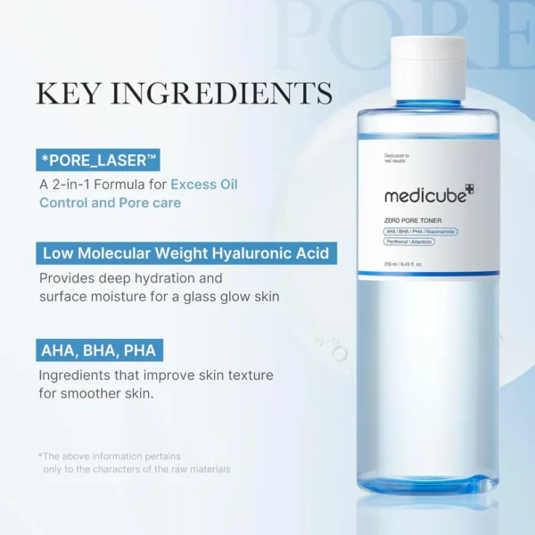 TÓNICO MEDICUBE ZERO PORE TONER 8.45 OZ / 250 ML