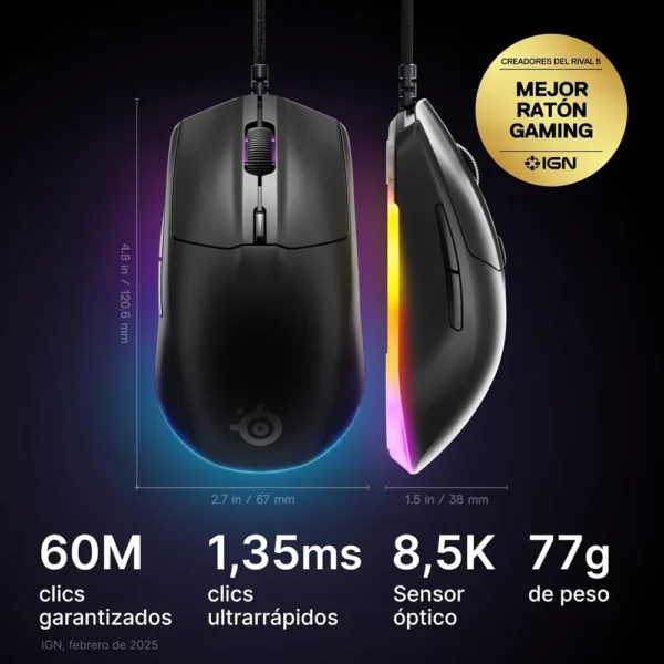 MOUSE ALÁMBRICO RIVAL 3 GEN 2 STEELSERIES | NEGRO