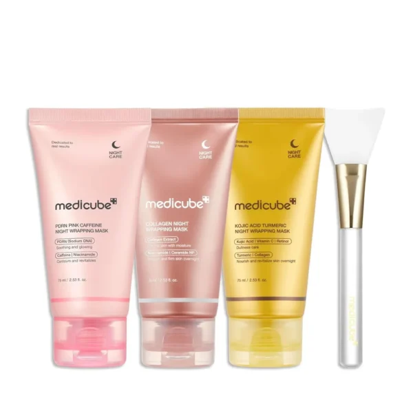 SET MASCARILLAS COREANAS MEDICUBE BRILLO NOCTURNO 4 PZS