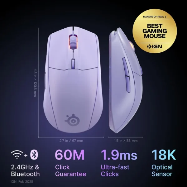 (REACONDICIONADO) MOUSE INALÁMBRICO RIVAL 3 GEN 2 STEELSERIES | LAVANDA