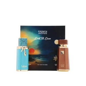 SET PERFUMES FRENCH AVENUE VULCAN FEU Y LIQUID BRUN UNISEX 2 PZS