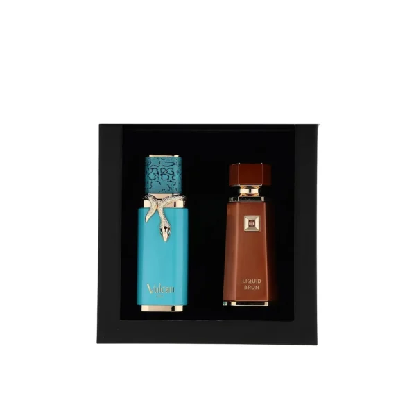 SET PERFUMES FRENCH AVENUE VULCAN FEU Y LIQUID BRUN UNISEX 2 PZS