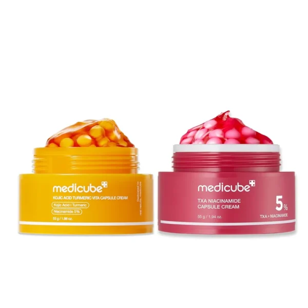 SET CREMA EN CÁPSULAS MEDICUBE ÁCIDO KÓJICO CÚRCUMA Y TXA 2 PZS