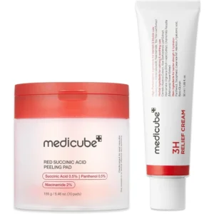 SET ALMOHADILLAS ACLARADORAS Y CREMA CALMANTE MEDICUBE 2 PZS