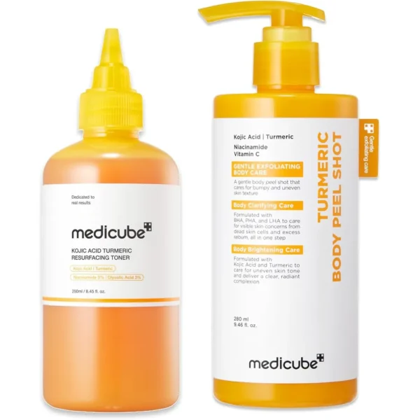 SET EXFOLIANTE Y TONIFICANTE DE CÚRCUMA Y ÁCIDO KÓJICO DE MEDICUBE 2 PZS