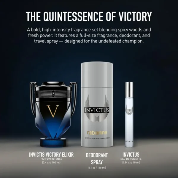 SET PERFUME RABANNE INVICTUS VICTORY ELIXIR HOMBRE 3 PZS