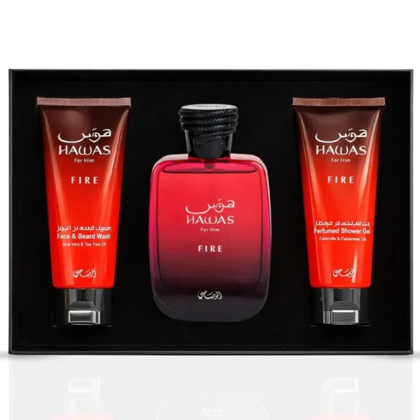 SET DE REGALO RASASI HAWAS FIRE HOMBRE 3 PZS