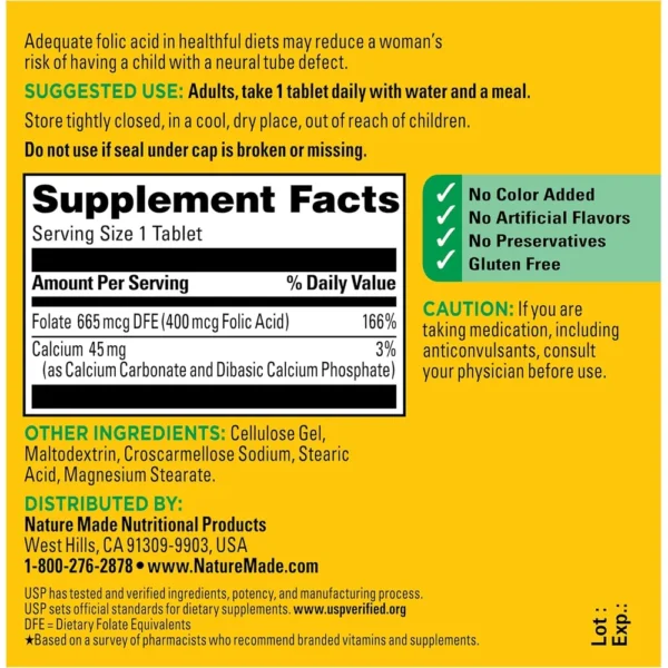 b0000djaps_6_webp.webp NATURE MADE ÁCIDO FÓLICO 400 MCG | 250 UND