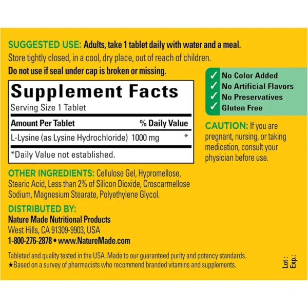 b0000djar5_5_webp.webp NATURE MADE L-LISINA 1000 MG | 60 UND