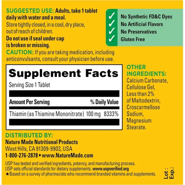 b000gg2k2e_5_webp.webp NATURE MADE VITAMINA B1 UNFLAVORED 100 MG | 100 UND
