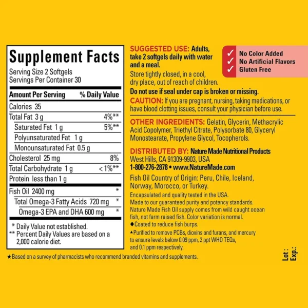 NATURE MADE OMEGA 3 FISH OIL BURP LESS 1200 MG | 60 UND